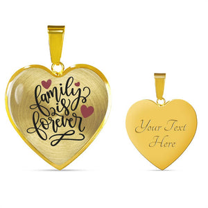 Family Is Forever Heart Shaped Pendant Necklace Gold or Stainless Steel and Gift Box