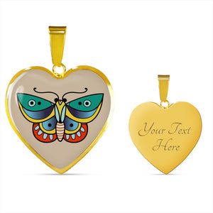 Butterfly Old School Vintage Traditional Tattoo Heart Shaped Pendant Necklace