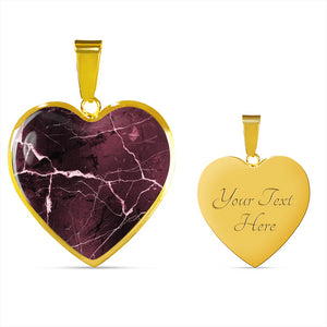 Burgundy Marble Design On Stainless Steel Heart Shaped Pendant