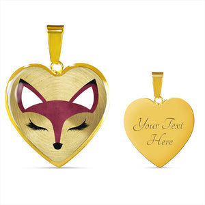 Pretty Burgundy Fox Face Heart Shaped Pendant Necklace Gift Set In Gold or Silver