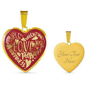Love Words Valentine Heart Shaped Pendant With Chain and Gift Box