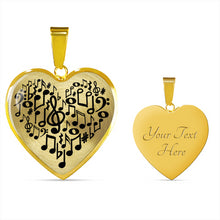 Load image into Gallery viewer, Music Notes Heart Shaped Pendant In Silver or Gold Finish
