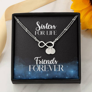 Sisters For Life, Friends Forever Infinity Symbol Bracelet With Personalized Stamped Charms and Card With Gift Box