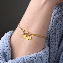 Load image into Gallery viewer, Sisters For Life, Friends Forever Infinity Symbol Bracelet With Personalized Stamped Charms and Card With Gift Box
