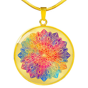 Rainbow Mandala Boho Ethnic Mehndi Circle Pendant Necklace