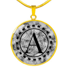 Load image into Gallery viewer, Spider Monogram on Gray Faux Marble Jewelry Stainless Steel Round Pendant Necklace With Chain and Gift Box
