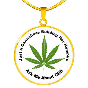 Just A Cannaboss Building Her Empire CBD White Round Circle Pendant Necklace