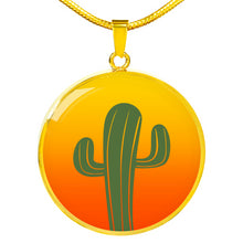 Load image into Gallery viewer, Cactus on Orange and Yellow Ombre Background Round Circle Pendant Necklace Jewelry
