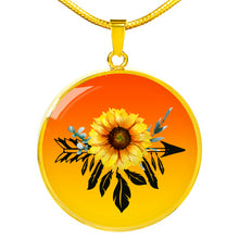 Load image into Gallery viewer, Sunflower Dreamcatcher on Orange and Yellow Ombre Round Circle Pendant Necklace Jewelry Gift Set

