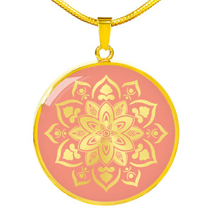 Coral Mandala Round Circle Pendant Necklace Gift Set In Stainless Steel or 18K Gold