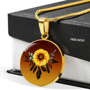 Sunflower Dreamcatcher on Burnt Orange Ombre Round Circle Pendant Necklace Jewelry Gift Set