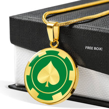 Load image into Gallery viewer, Poker Chip Green Necklace Pendant Stainless Steel With Optional 18K Gold Finish Gift Set Casino Gambling Token
