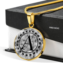 Load image into Gallery viewer, Spider Monogram on Gray Faux Marble Jewelry Stainless Steel Round Pendant Necklace With Chain and Gift Box
