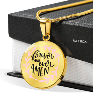 Forever and Ever Amen Light Pink Circle Shaped Pendant Necklace