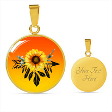 Load image into Gallery viewer, Sunflower Dreamcatcher on Orange and Yellow Ombre Round Circle Pendant Necklace Jewelry Gift Set
