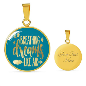 Breathing Dreams Like Air Blue Stainless Steal Pendant With Necklace Chain and Gift Box