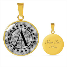 Load image into Gallery viewer, Spider Monogram on Gray Faux Marble Jewelry Stainless Steel Round Pendant Necklace With Chain and Gift Box
