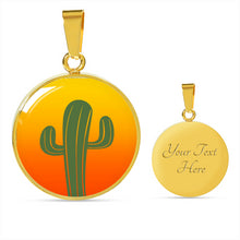Load image into Gallery viewer, Cactus on Orange and Yellow Ombre Background Round Circle Pendant Necklace Jewelry
