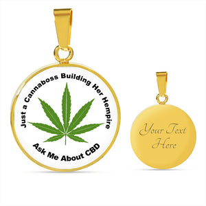 Just A Cannaboss Building Her Empire CBD White Round Circle Pendant Necklace