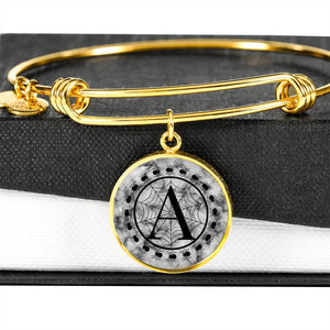 Spider Monogram on Gray Faux Marble Jewelry Stainless Steel Round Pendant Necklace With Chain and Gift Box