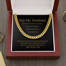 Load image into Gallery viewer, For My Husband Black and Gold Message Card With Cuban Link Chain and Gift Box
