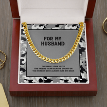 Load image into Gallery viewer, FOR MY HUSBAND Gray Camouflage Message Card Cuban Link Chain Necklace and Gift Box
