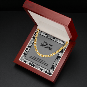 FOR MY HUSBAND Gray Camouflage Message Card Cuban Link Chain Necklace and Gift Box