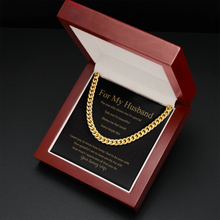 Load image into Gallery viewer, For My Husband Black and Gold Message Card With Cuban Link Chain and Gift Box
