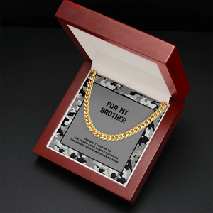 For My Brother Gray Camouflage Message Card With Cuban Link Chain and Gift Box