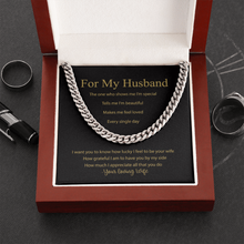 Load image into Gallery viewer, For My Husband Black and Gold Message Card With Cuban Link Chain and Gift Box
