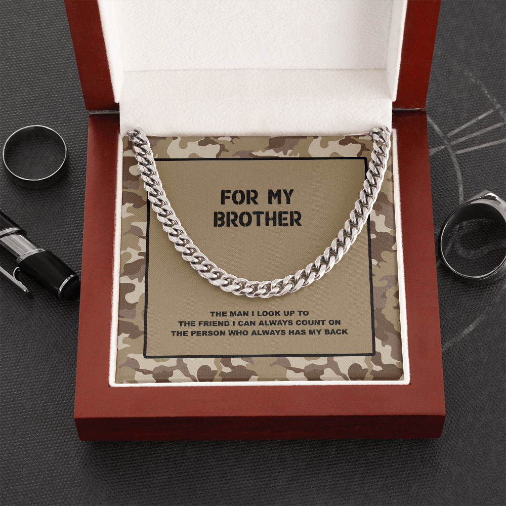 For My Brother Brown Desert Camouflage Message Card With Cuban Link Chain and Gift Box