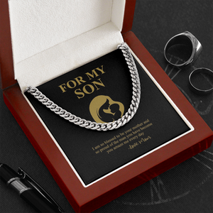For My Son Cuban Link Chain Necklace and Gift Box