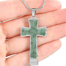 Load image into Gallery viewer, Jade Colored Faux Marble Cross Pendant Stainless Steel Jewelry Necklace With Chain and Gift Box
