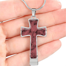Load image into Gallery viewer, Rose Colored Faux Marble Cross Jewelry In Stainless Steel With Necklace Chain and Gift Box
