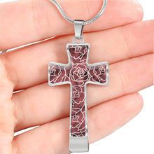 Load image into Gallery viewer, Rose Faux Marble With Roses Stainless Steel Cross Jewelry Pendant Necklace With Chain and Gift Box
