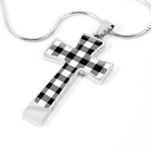 Load image into Gallery viewer, Black and White Buffalo Plaid Christian Cross Necklace With Chain and Gift Box
