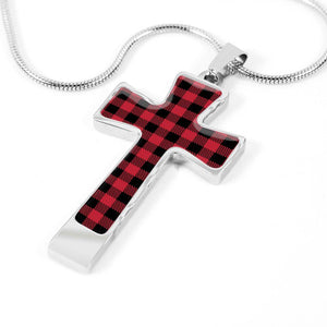 Buffalo Plaid Cross Pendant Necklace With Chain and Gift Box