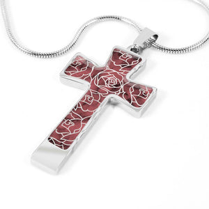 Rose Faux Marble With Roses Stainless Steel Cross Jewelry Pendant Necklace With Chain and Gift Box