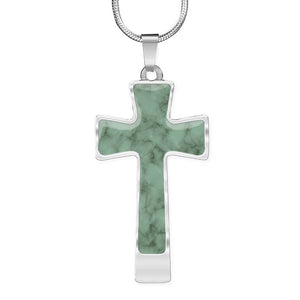 Jade Colored Faux Marble Cross Pendant Stainless Steel Jewelry Necklace With Chain and Gift Box