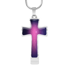 Load image into Gallery viewer, Pink and Purple Galaxy Cross Stainless Steel Necklace Gift Set
