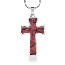 Load image into Gallery viewer, Rose Colored Faux Marble Cross Jewelry In Stainless Steel With Necklace Chain and Gift Box
