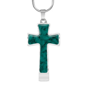 Teal Cross Necklace Faux Marble Pendant Stainless Steel Necklace With Chain and Gift Box