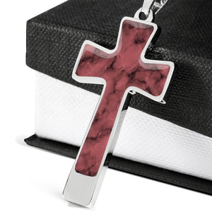 Rose Colored Faux Marble Cross Jewelry In Stainless Steel With Necklace Chain and Gift Box