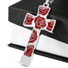 Load image into Gallery viewer, Roses on Cross Pendant In Stainless Steel or 18K Gold Finish With Chain and Gift Box Gift Set

