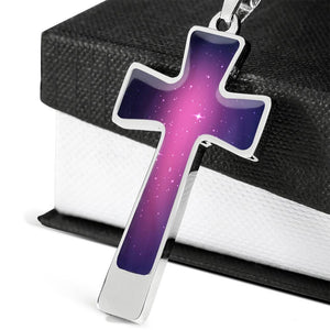 Pink and Purple Galaxy Cross Stainless Steel Necklace Gift Set