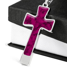 Load image into Gallery viewer, Magenta Faux Marble Cross Pendant Necklace Stainless Steel With Chain and Gift Box
