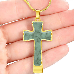 Jade Colored Faux Marble Cross Pendant Stainless Steel Jewelry Necklace With Chain and Gift Box