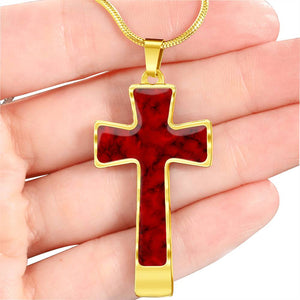 Red Faux Marble Cross Jewelry Religious Christian Stainless Steel Pendant Necklace With Chain and Gift Box