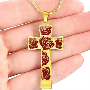 Roses on Cross Pendant In Stainless Steel or 18K Gold Finish With Chain and Gift Box Gift Set