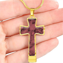 Load image into Gallery viewer, Rose Colored Faux Marble Cross Jewelry In Stainless Steel With Necklace Chain and Gift Box
